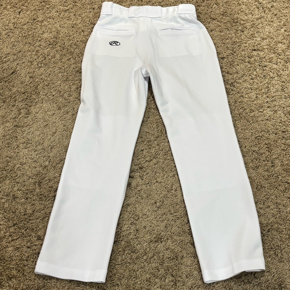 Youth Rawlings White Baseball Pants with Black Logo - Picture 3 of 5